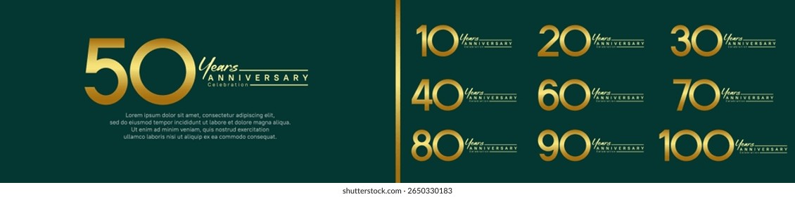 set of anniversary logo style with handwriting. vector design gold color for celebration
