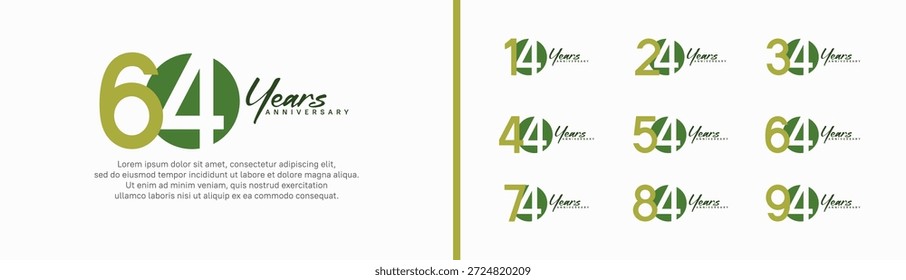 set of anniversary logo style with handwriting. vector design green color for celebration