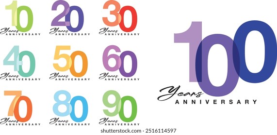 set of anniversary logo style monochrome color on white background.