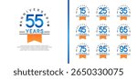 set of anniversary logo style with orange ribbon. vector design blue color for celebration