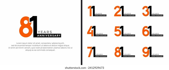 set of anniversary logo style orange and black color on white background for special moment