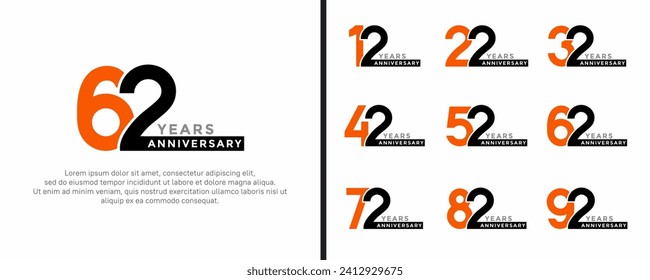 set of anniversary logo style orange and black color on white background for special moment