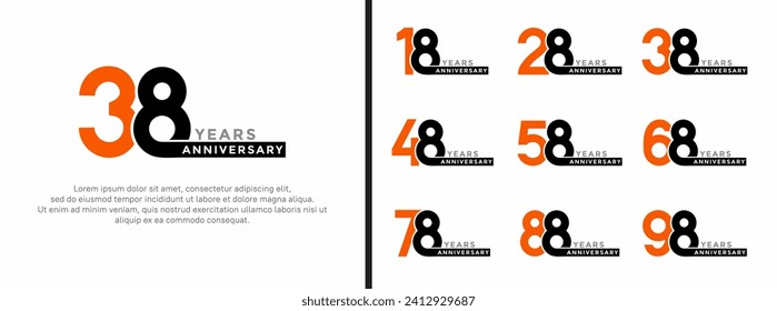 set of anniversary logo style orange and black color on white background for special moment