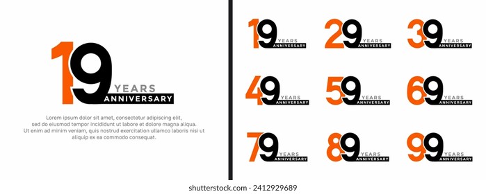 set of anniversary logo style orange and black color on white background for special moment