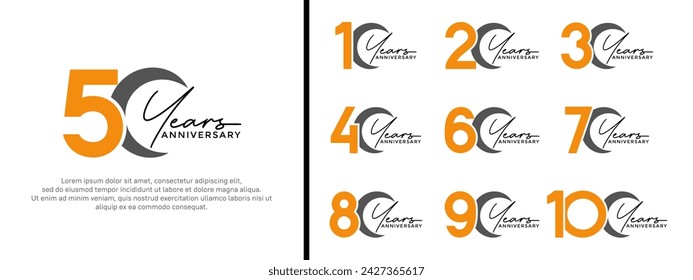 Set von Jubiläums-Logo-Stil Orange und schwarze Farbe auf weißem Hintergrund für besonderen Moment