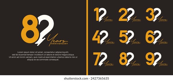 set of anniversary logo style orange and white color on dark background for special moment