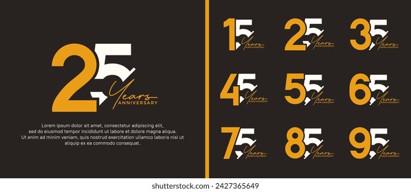 set of anniversary logo style orange and white color on dark background for special moment