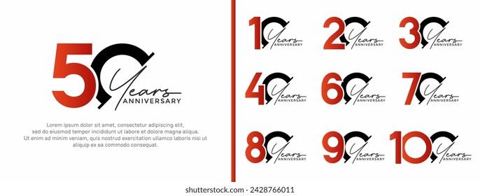 set of anniversary logo style orange and black color on white background for special moment