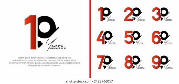 set of anniversary logo style orange and black color on white background for special moment