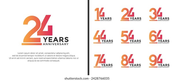 conjunto de logotipo de aniversario estilo color naranja sobre fondo blanco para la celebración