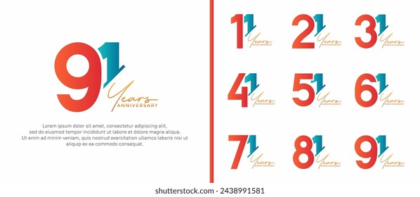 set of anniversary logo style orange and blue color on white background for special moment