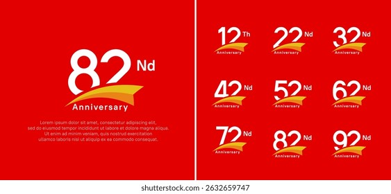 set of anniversary logo style orange ribbon. vector design white color for celebration
