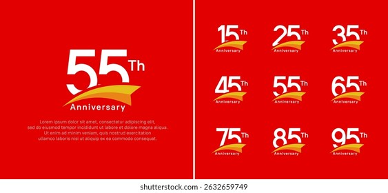 set of anniversary logo style orange ribbon. vector design white color for celebration