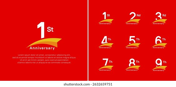 set of anniversary logo style orange ribbon. vector design white color for celebration