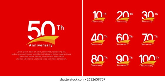 set of anniversary logo style orange ribbon. vector design white color for celebration