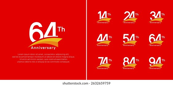 set of anniversary logo style orange ribbon. vector design white color for celebration