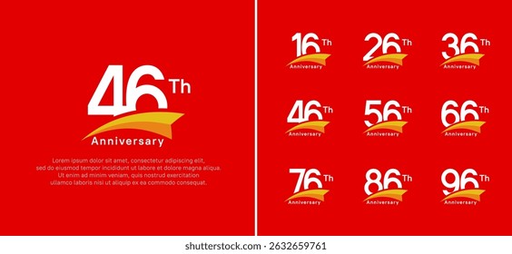 set of anniversary logo style orange ribbon. vector design white color for celebration