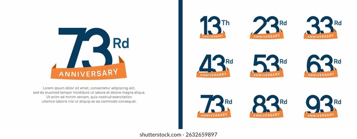 set of anniversary logo style orange ribbon. vector design blue color for celebration