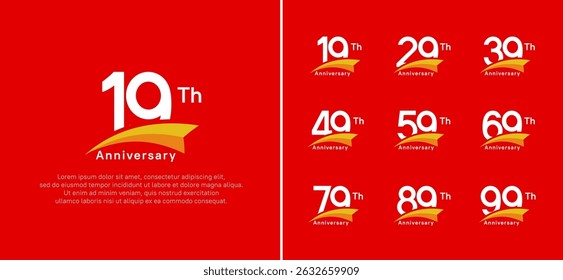 set of anniversary logo style orange ribbon. vector design white color for celebration