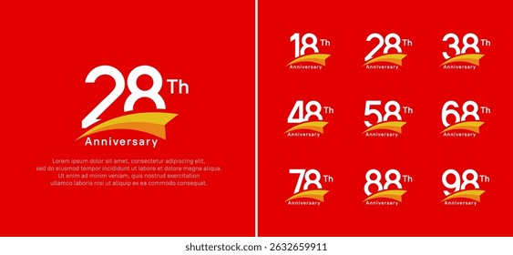 set of anniversary logo style orange ribbon. vector design white color for celebration