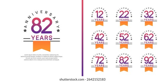 set of anniversary logo style with orange ribbon. vector design purple color for celebration
