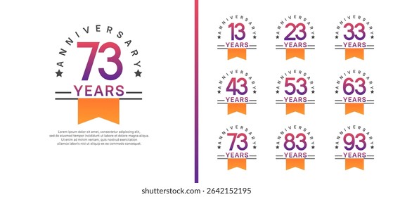 set of anniversary logo style with orange ribbon. vector design purple color for celebration