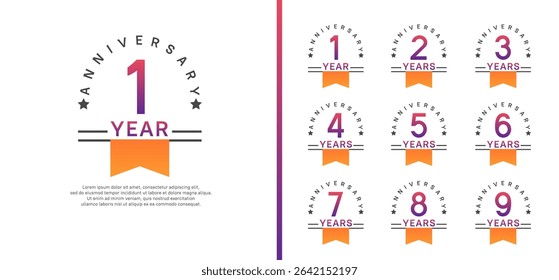 set of anniversary logo style with orange ribbon. vector design purple color for celebration