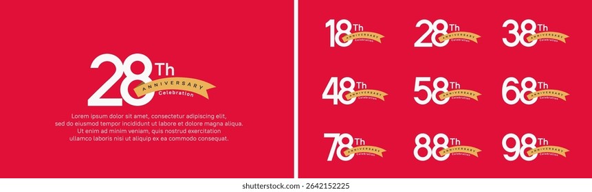set of anniversary logo style orange ribbon. vector design white color for celebration