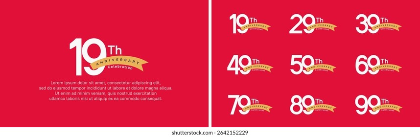 set of anniversary logo style orange ribbon. vector design white color for celebration