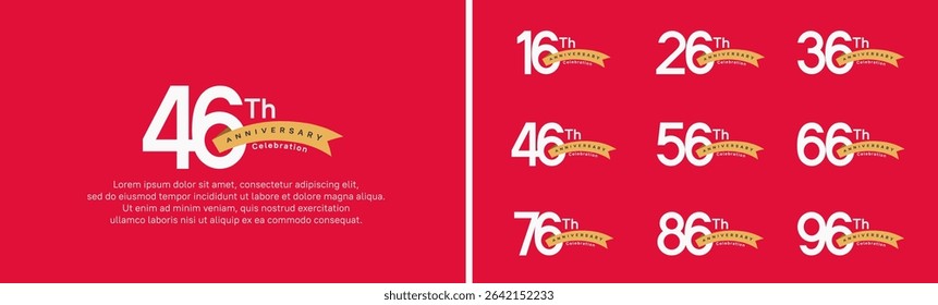 set of anniversary logo style orange ribbon. vector design white color for celebration
