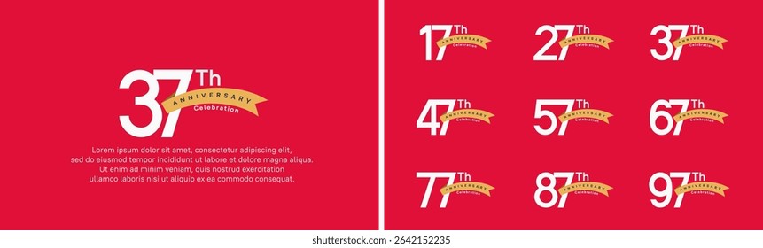 set of anniversary logo style orange ribbon. vector design white color for celebration
