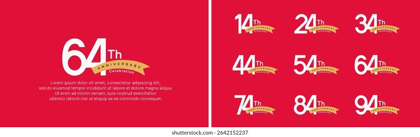set of anniversary logo style orange ribbon. vector design white color for celebration