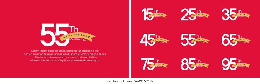set of anniversary logo style orange ribbon. vector design white color for celebration