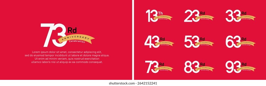 set of anniversary logo style orange ribbon. vector design white color for celebration