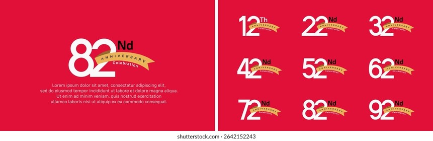 set of anniversary logo style orange ribbon. vector design white color for celebration