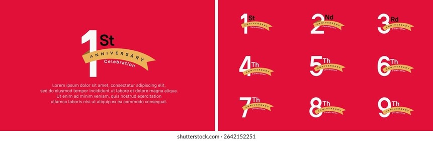 set of anniversary logo style orange ribbon. vector design white color for celebration