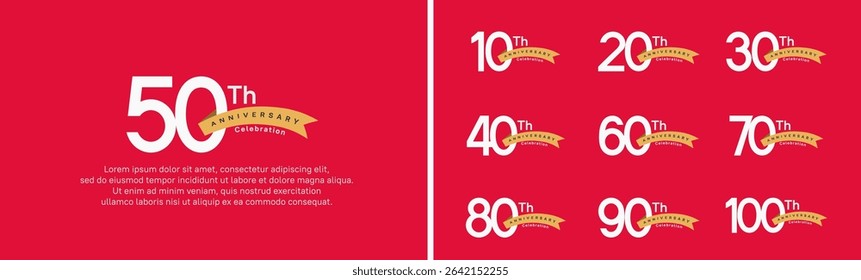 set of anniversary logo style orange ribbon. vector design white color for celebration