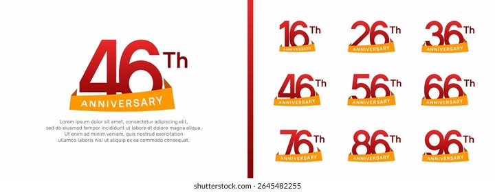 set of anniversary logo style orange ribbon. vector design red color for celebration