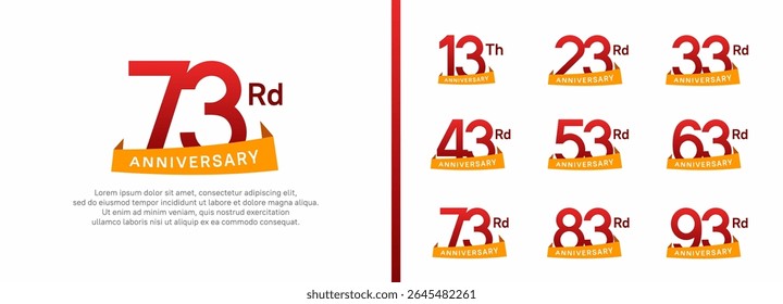 set of anniversary logo style orange ribbon. vector design red color for celebration