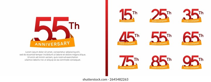 set of anniversary logo style orange ribbon. vector design red color for celebration