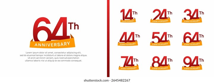 set of anniversary logo style orange ribbon. vector design red color for celebration