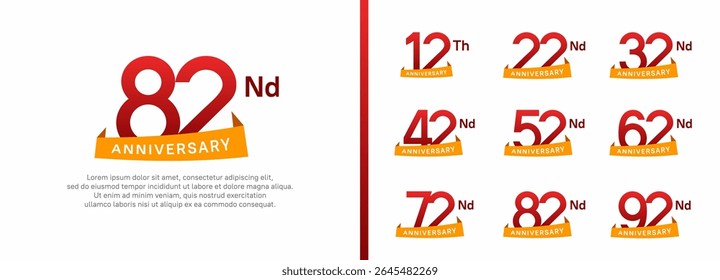 set of anniversary logo style orange ribbon. vector design red color for celebration