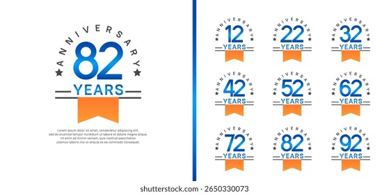 set of anniversary logo style with orange ribbon. vector design blue color for celebration