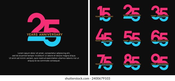 set of anniversary logo style pink and blue color on black background for celebration