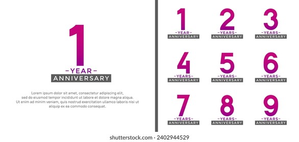 set of anniversary logo style purple and black color on white background for celebration