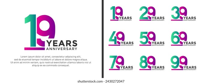 set of anniversary logo style purple and green color on white background for celebration