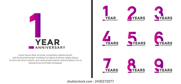 set of anniversary logo style purple and green color on white background for celebration