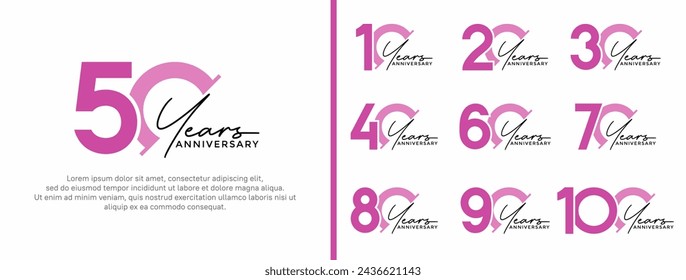 set of anniversary logo style purple and black color on white background for special moment