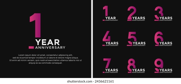 set of anniversary logo style purple and white color on black background for celebration