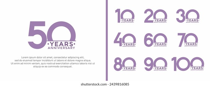 set of anniversary logo style purple color on white background for special moment